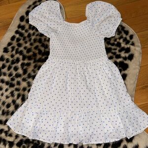 GB Girls white and blue polka dot smocked dress